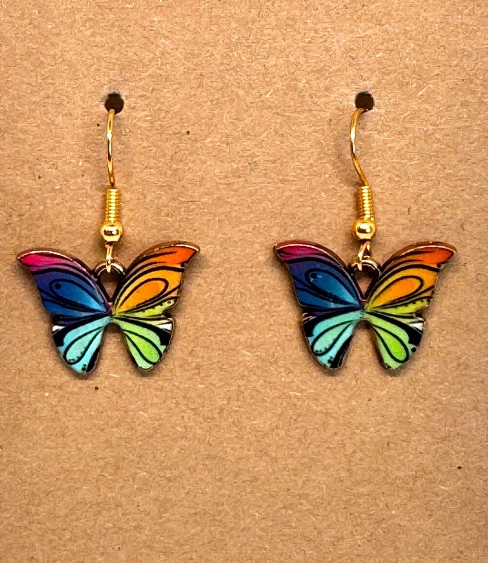 Enamel Colorful Butterfly 10kt Gold Earrings #2068 - Picture 5 of 5